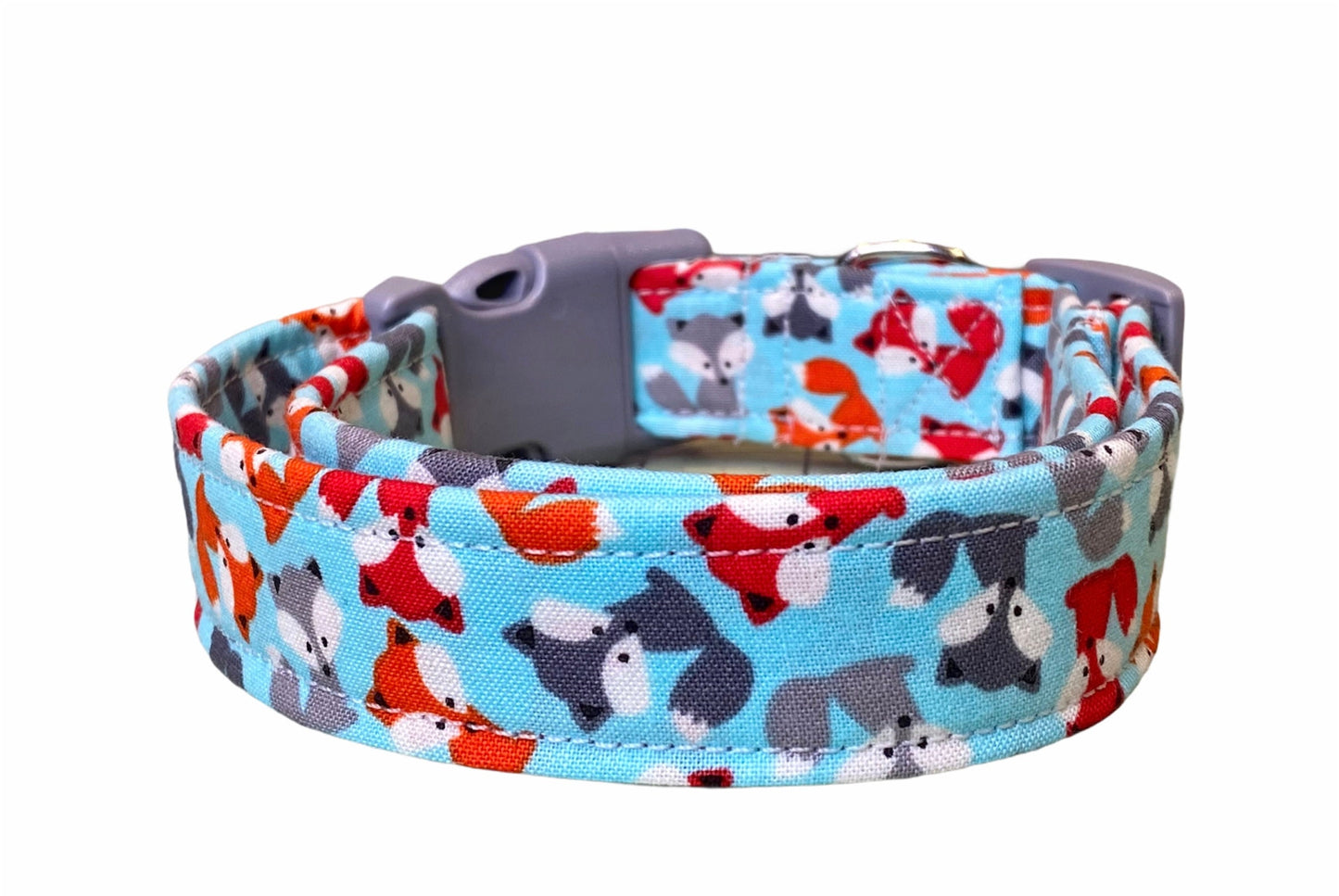 Dog Collar, girl dog collar, boy dog collar, fox dog collar, adjustable collar, fabric dog collar, fox, foxes, tiny foxes, orange, gray