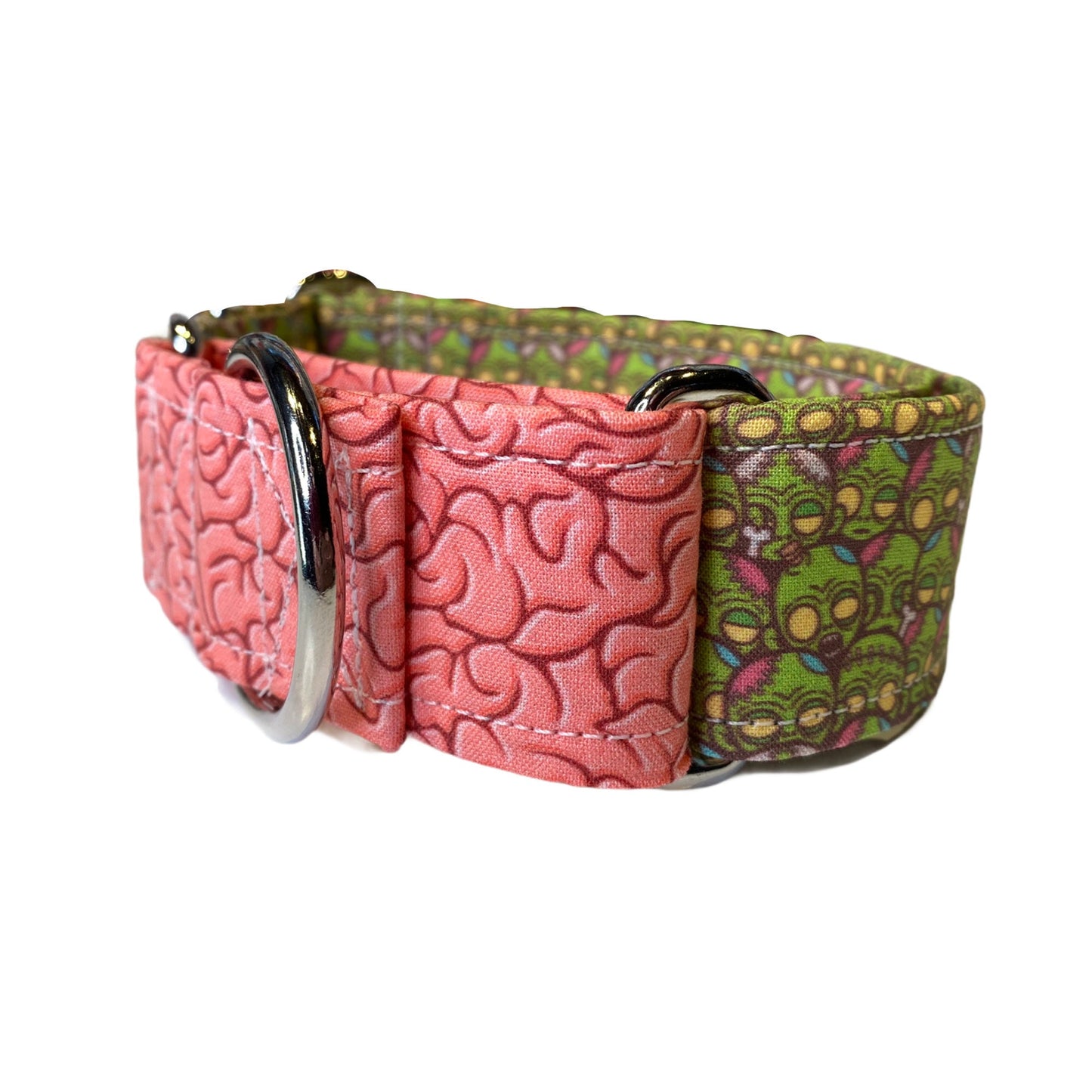 Zombie Dog collar, Martingale dog collar, gentle choke dog collar, zombie and brains, eco friendly collar, washable, funny martingale collar
