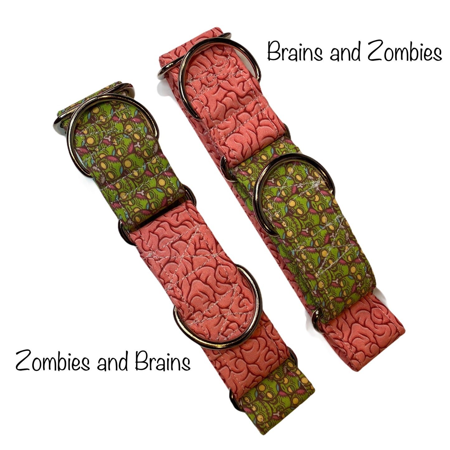 Zombie Dog collar, Martingale dog collar, gentle choke dog collar, zombie and brains, eco friendly collar, washable, funny martingale collar