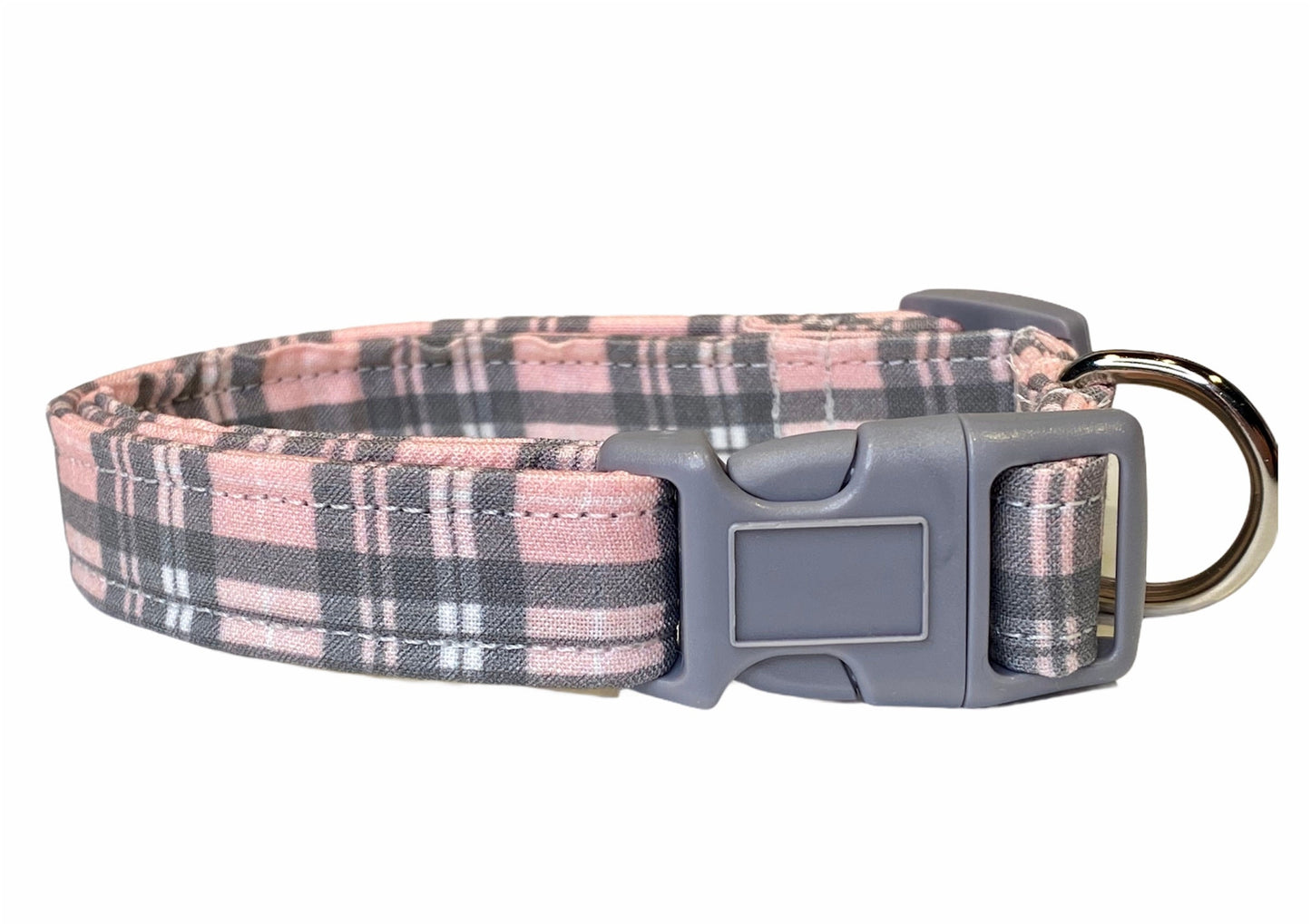 Pink plaid dog collar, dog collar, pink plaid, plaid collar, pink plaid collar, gray and pink plaid, eco friendly dog collar, cat collar