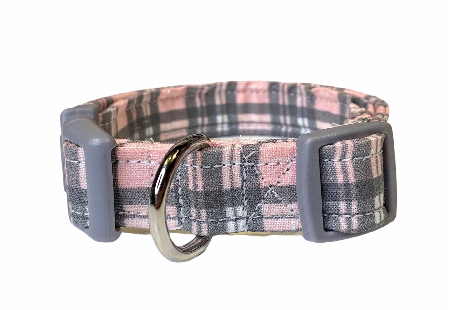 Pink plaid dog collar, dog collar, pink plaid, plaid collar, pink plaid collar, gray and pink plaid, eco friendly dog collar, cat collar