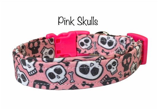 Skull dog collar, pink skull dog collar, pink skull collar, dog collar girl, eco friendly collar, pink skull, cat collar, washable collar