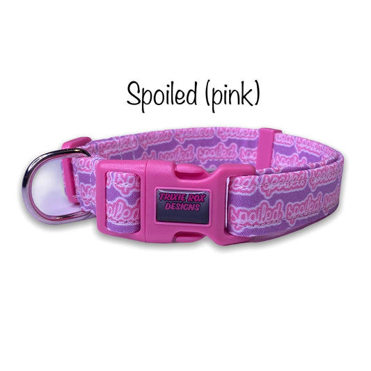 Spoiled dog collar, dog collar, funny dog collar, pink dog collar, cat collar, spoiled cat collar, spoiled, eco friendly, washable, purple