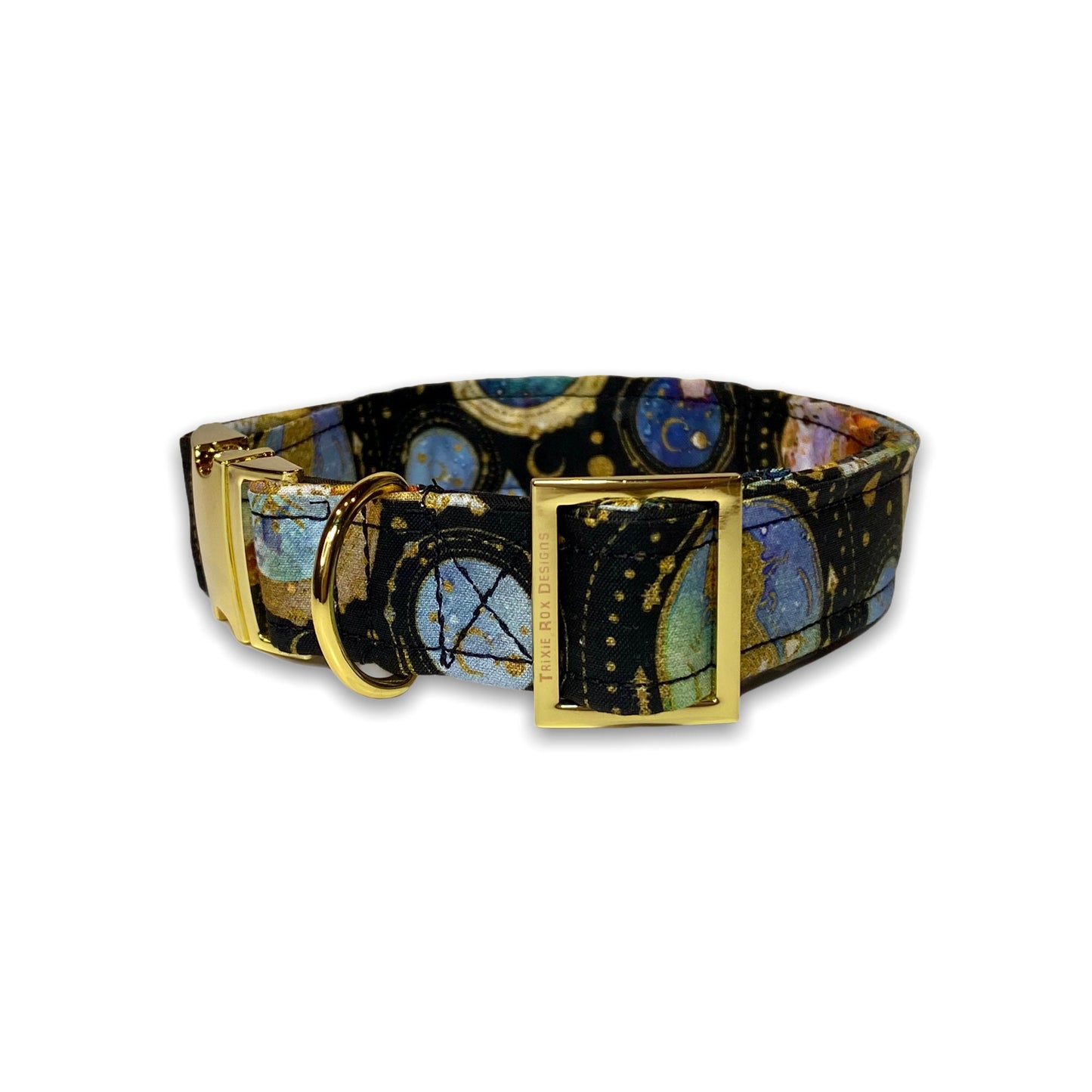 Galaxy dog collar, celestial dog collar, metal buckle, rose gold, brass, universe, dog collar, washable, eco friendly, adjustable, beginning