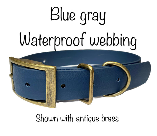 Waterproof dog collar, Gray dog collar, dog collar, buckle dog collar, waterproof collar, Blue gray, rose gold hardware, rose gold, PVC