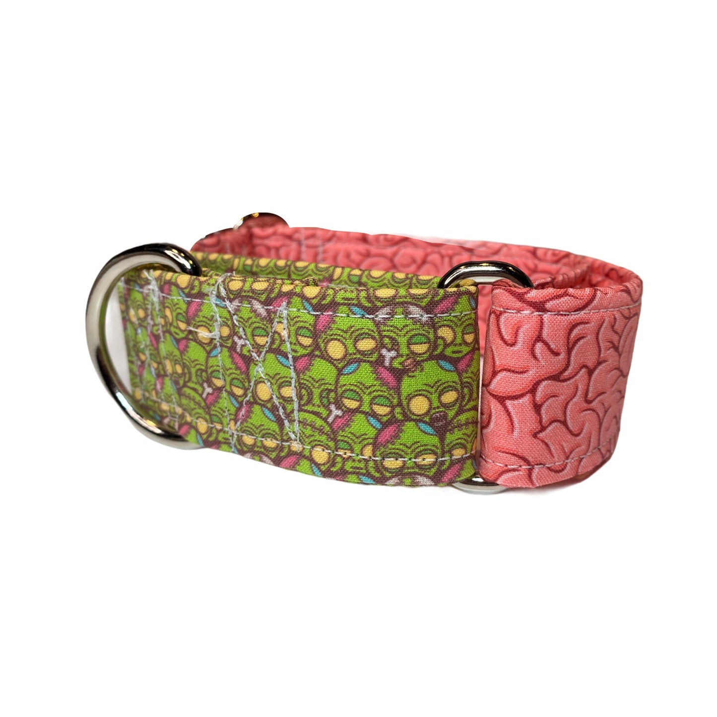 Zombie Dog collar, Martingale dog collar, gentle choke dog collar, zombie and brains, eco friendly collar, washable, funny martingale collar