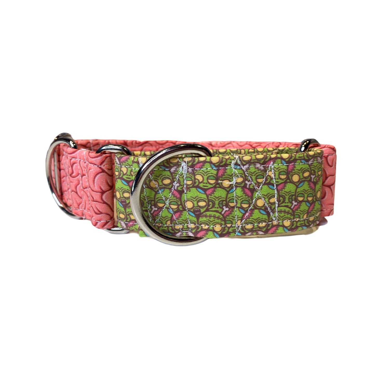 Zombie Dog collar, Martingale dog collar, gentle choke dog collar, zombie and brains, eco friendly collar, washable, funny martingale collar