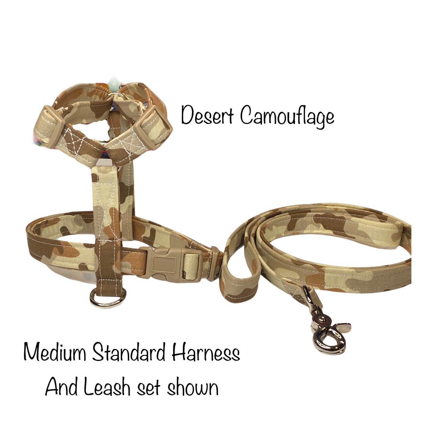 Camouflage dog harness, dog harness and leash set, standard Roman dog harness, step in dog harness, desert camouflage, adjustable harness