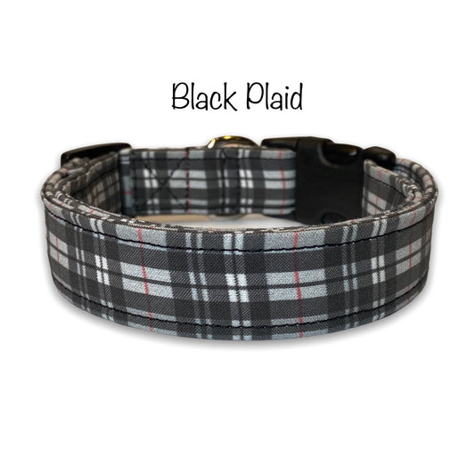 Black plaid dog collar, plaid dog collar, black dog collar, cat collar, plaid cat collar, eco friendly collar, adjustable, washable, plaid