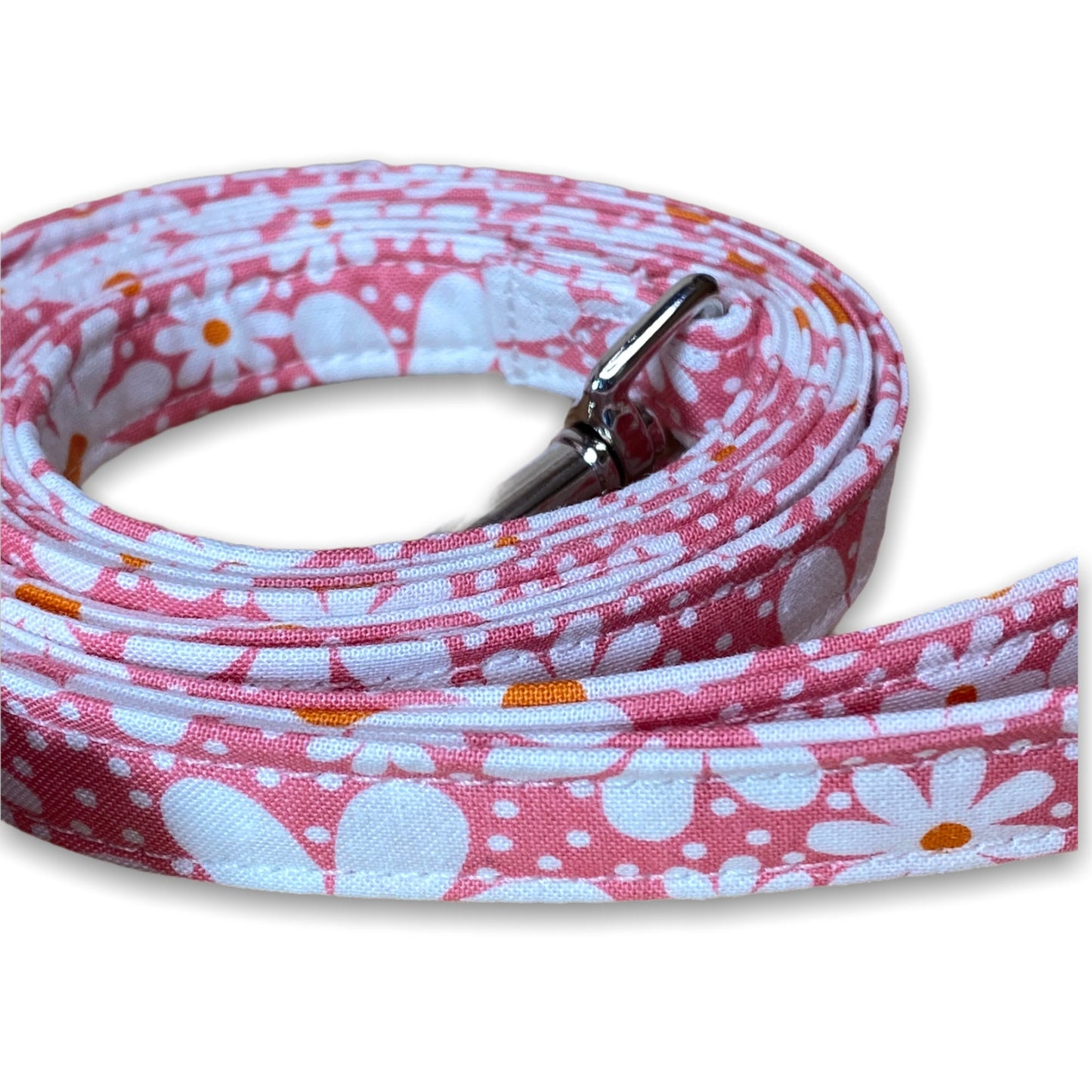 Daisy dog harness and leash set, floral dog harness, polka dots, dog harness girl, pink, step in, Roman,  adjustable, fabric dog harness