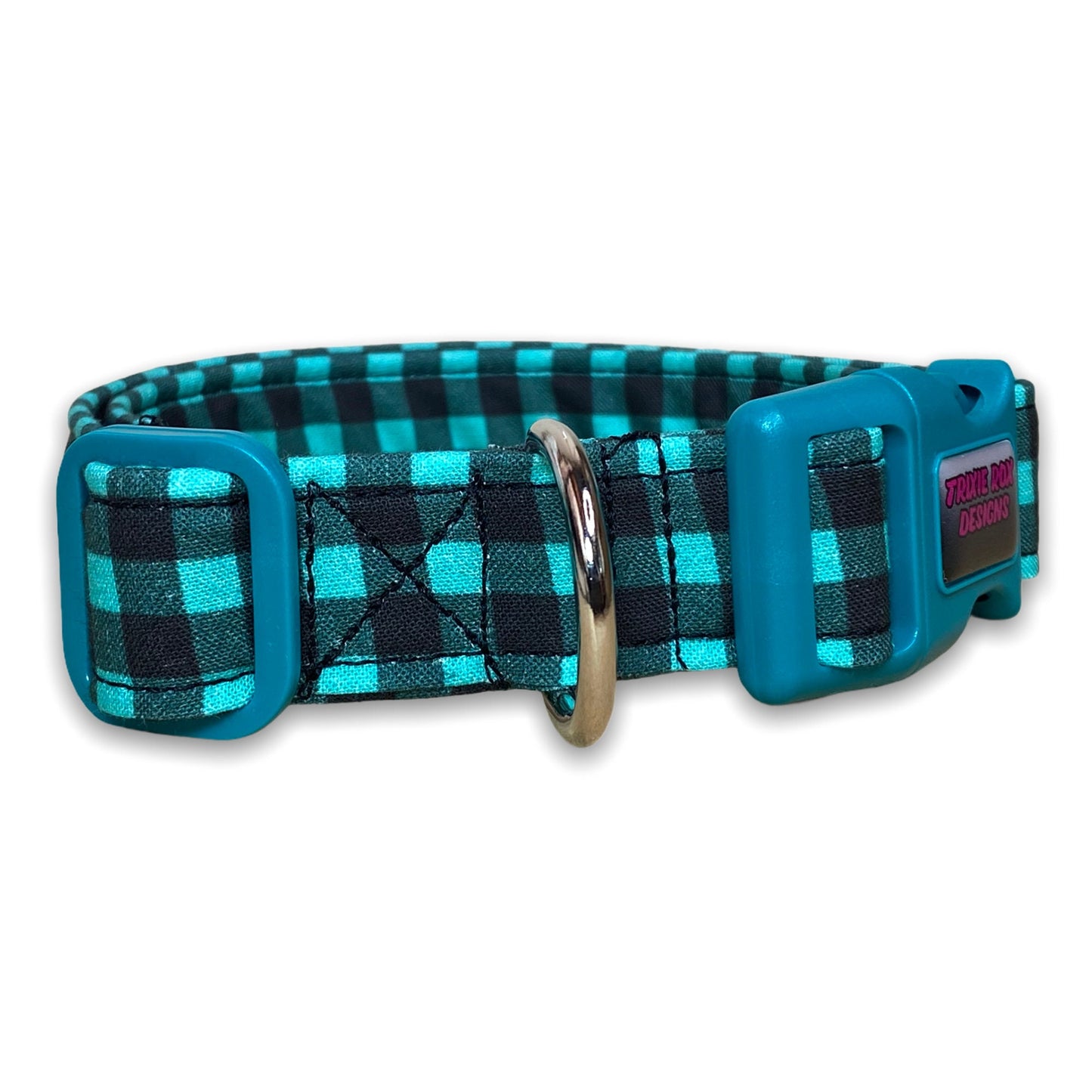 Buffalo check dog collar, teal and black buffalo check, buffalo plaid, plaid dog collar, washable, adjustable, fabric dog collar, teal