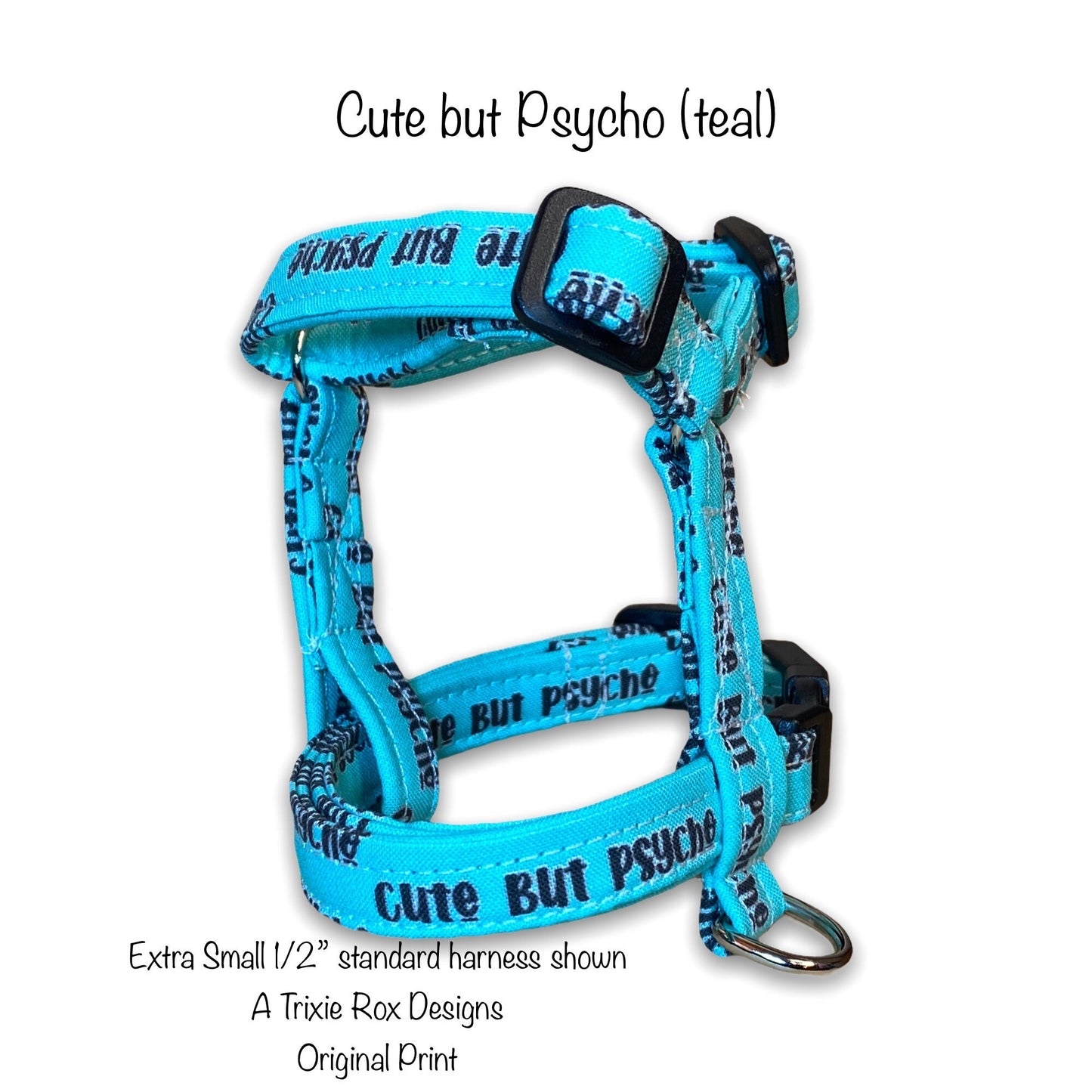 Funny dog harness and leash set, adjustable dog harness, standard Roman harness, step in harness, matching leash, cute but psycho, washable