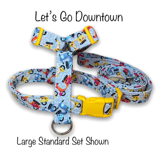 Moped dog harness and leash set, standard Roman dog harness, step in dog harness, mopeds, adjustable, washable, gray, red, blue, yellow