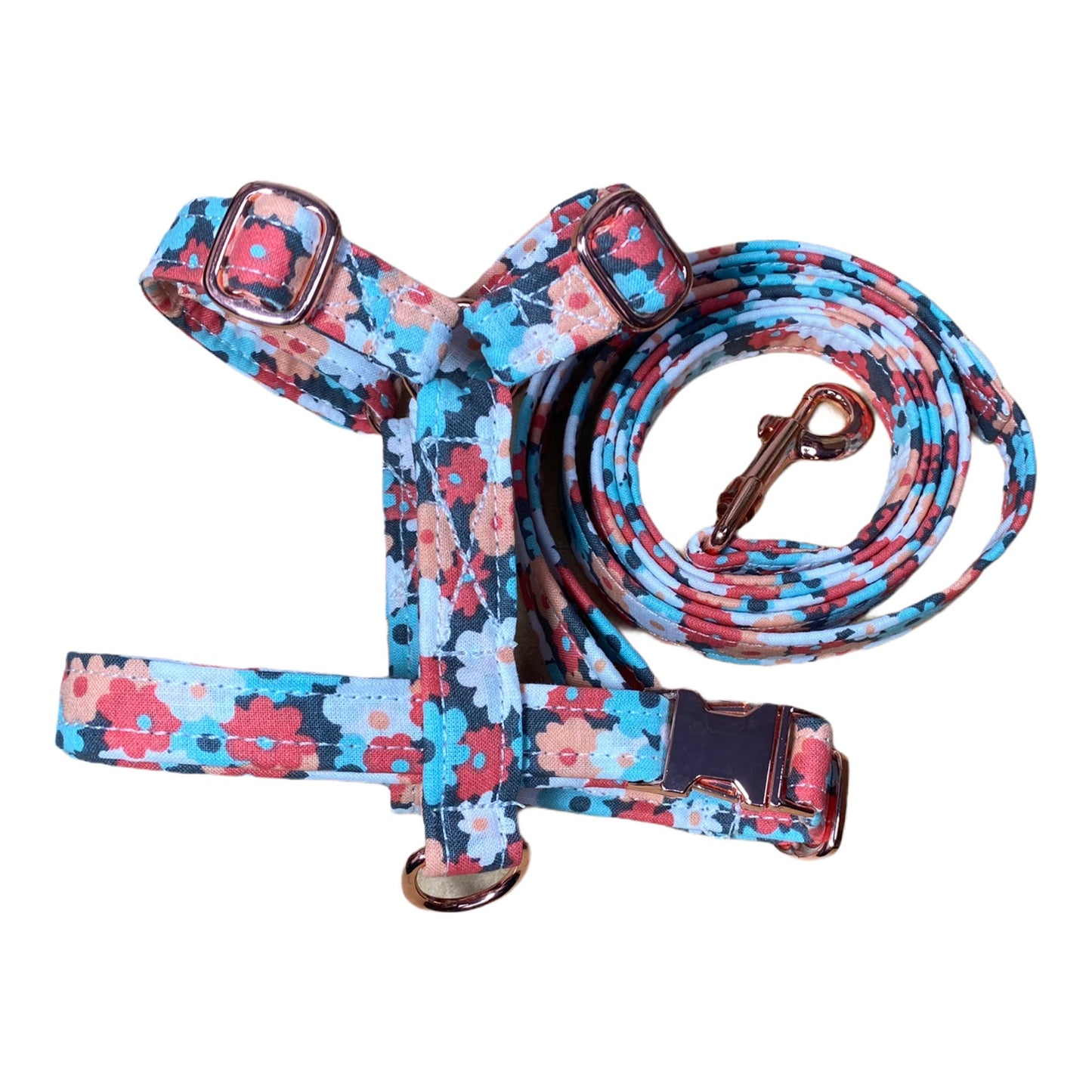 Floral Dog harness, Harness and leash, step in harness, standard harness, dog harness set, rose gold, rose gold hardware, mint, tangerine