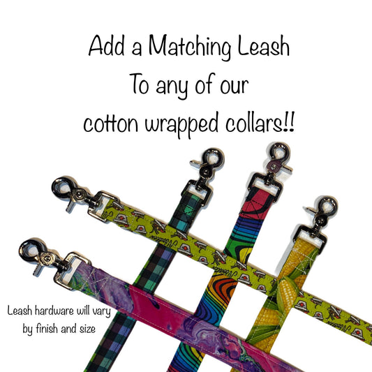 Dog leash add on to match collar print, washable cotton fabric, webbing core
