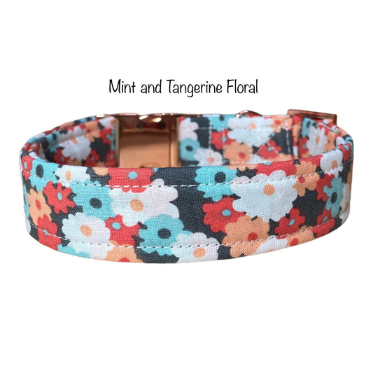Dog Collar, adjustable collar, metal buckle, mint floral, floral dog collar, rose gold hardware, buckle dog collar, mint green, rose gold