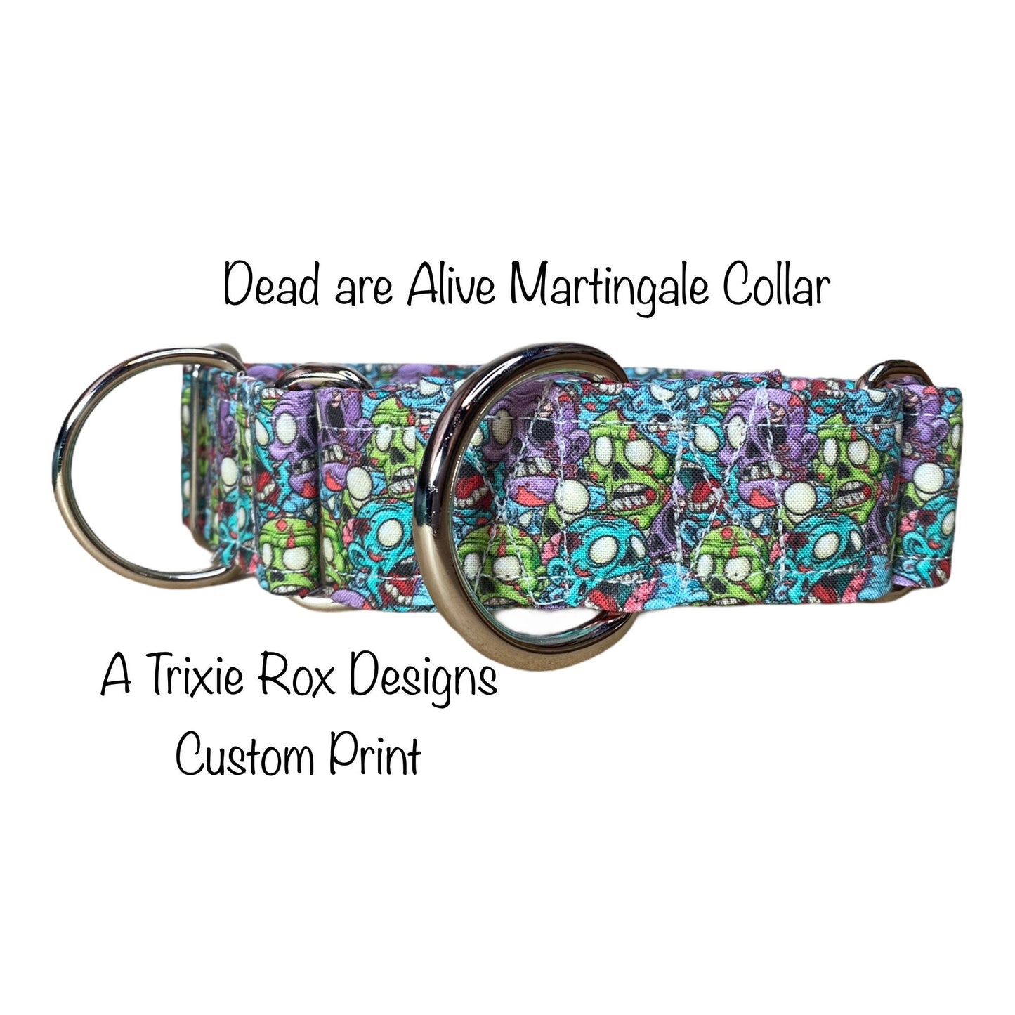 Zombie Martingale dog collar, adjustable martingale collar, choke collar, washable martingale collar, zombie print, funny martingale collar