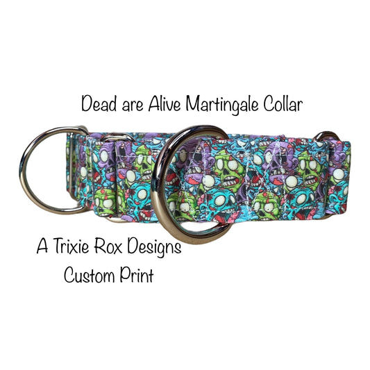 Zombie Martingale dog collar, adjustable martingale collar, choke collar, washable martingale collar, zombie print, funny martingale collar