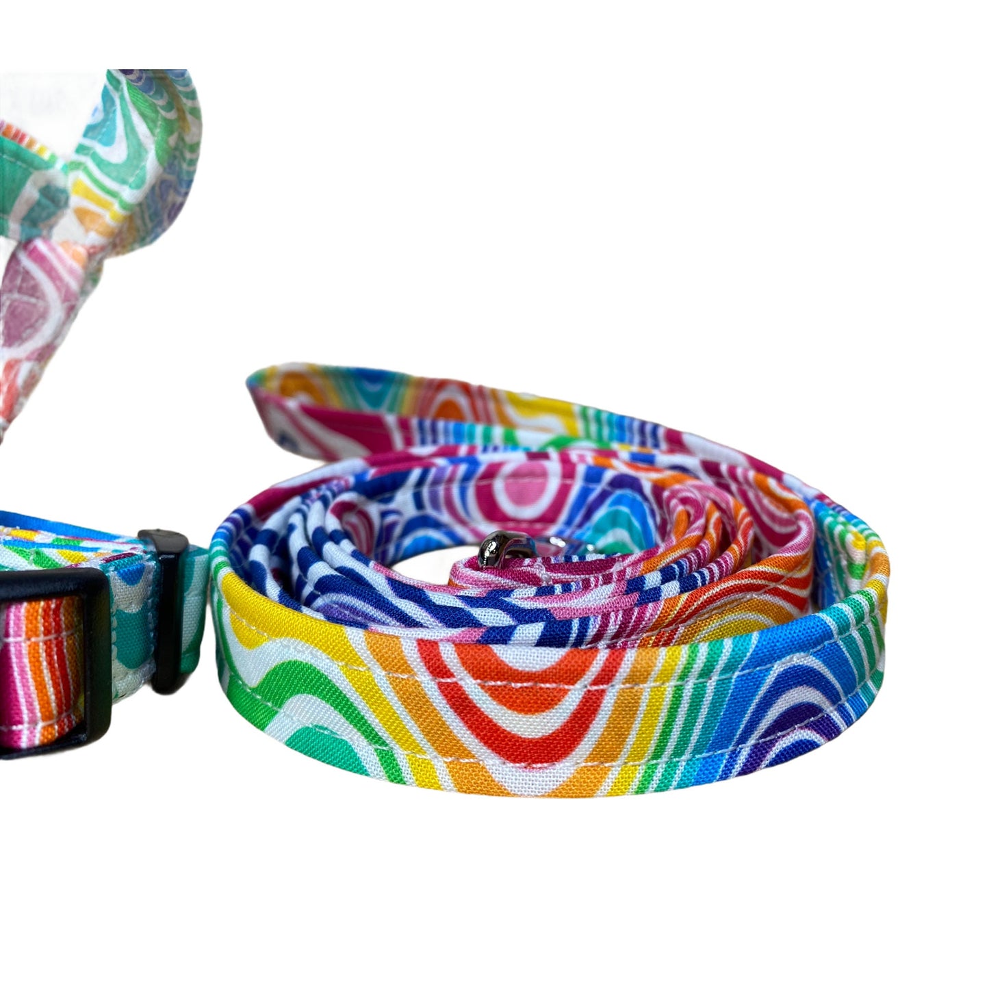 Psychedelic dog harness and leash set, standard Roman dog harness, step in dog harness, matching leash, rainbow, adjustable dog harness