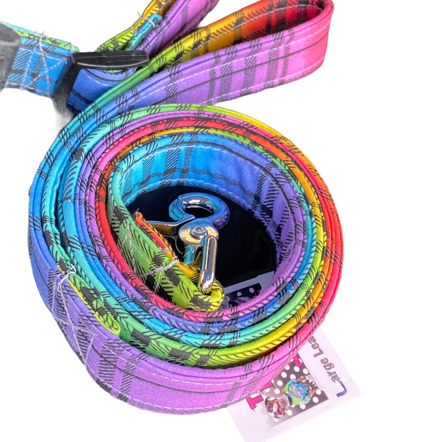 Rainbow plaid dog harness and leash set, step in harness, standard Roman harness, adjustable dog harness, matching leash, rainbow, plaid