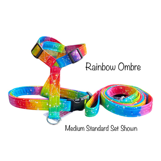Rainbow ombre dog harness and leash set, step in harness, standard Roman harness, adjustable dog harness, matching leash, rainbow, Ombre