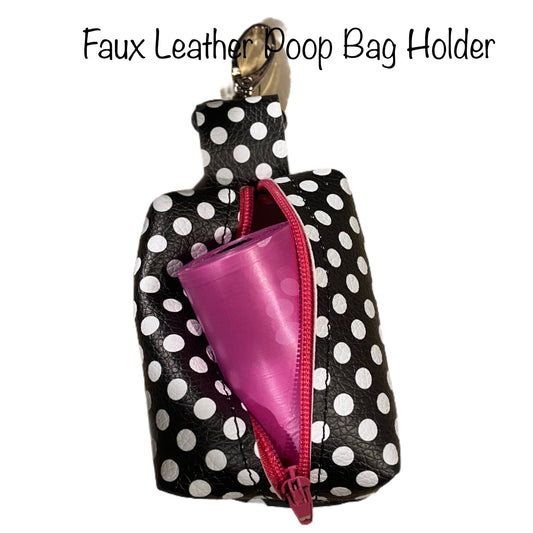 Black Polka Dot Dog poop bag holder, dog waste bag holder, faux leather poop bag dispenser, dog waste bag dispenser, vegan leather poop bag