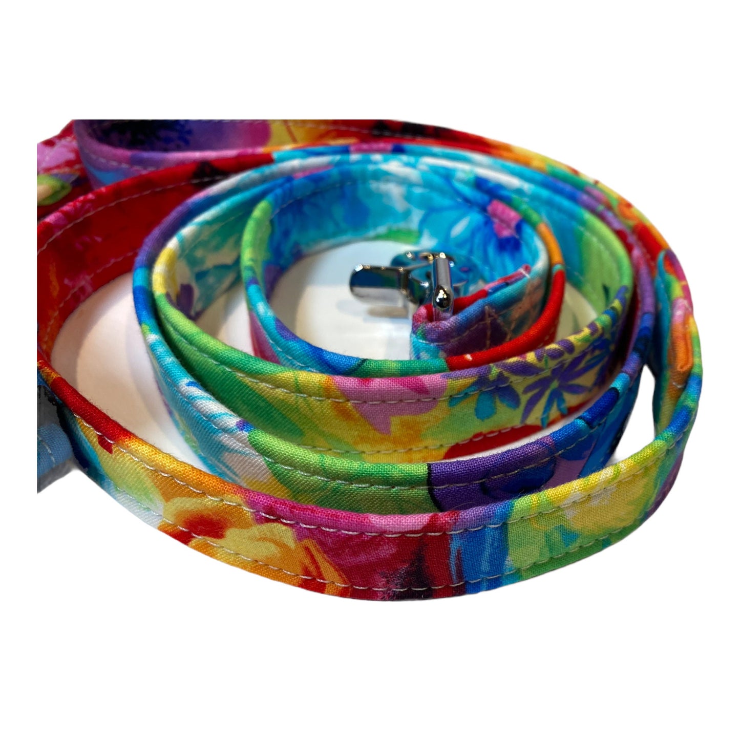 Watercolor floral dog harness and leash set, adjustable dog harness, standard Roman harness, step in harness, washable dog harness, rainbow