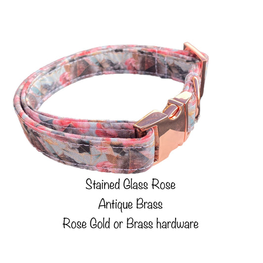 Dog Collar, adjustable collar, metal buckle, gray floral, floral dog collar, rose gold hardware, buckle dog collar, gray, rose gold, floral