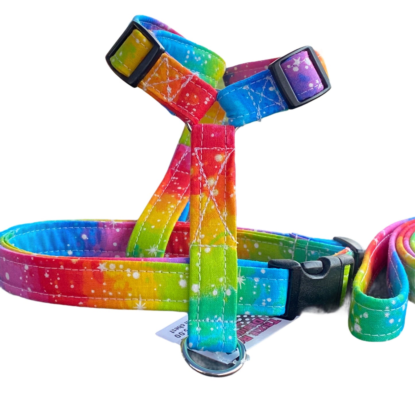 Rainbow ombre dog harness and leash set, step in harness, standard Roman harness, adjustable dog harness, matching leash, rainbow, Ombre