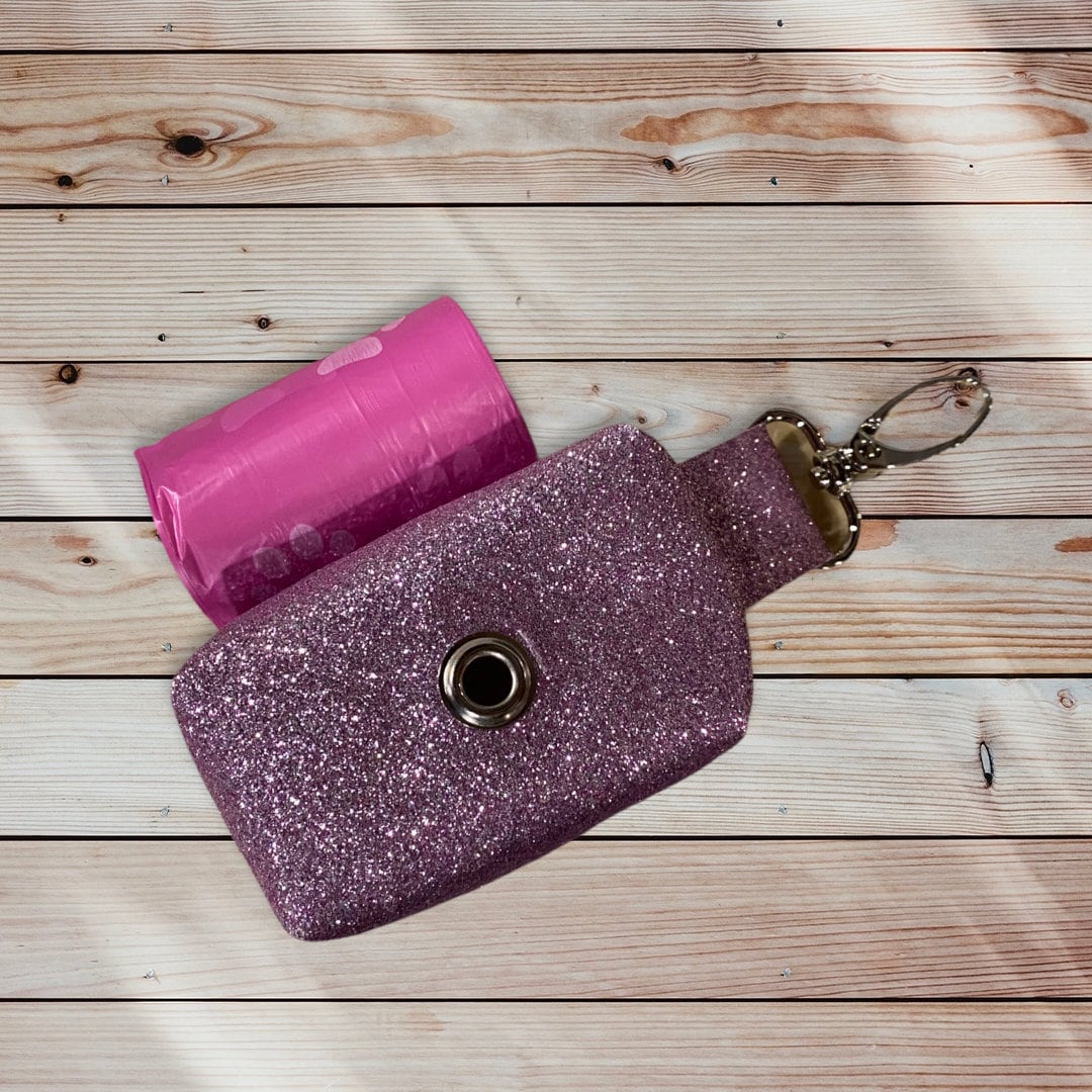 Pink sparkle Dog poop bag holder, dog waste bag holder, faux leather dog poop bag dispenser, dog waste bag dispenser, vegan leather poop bag