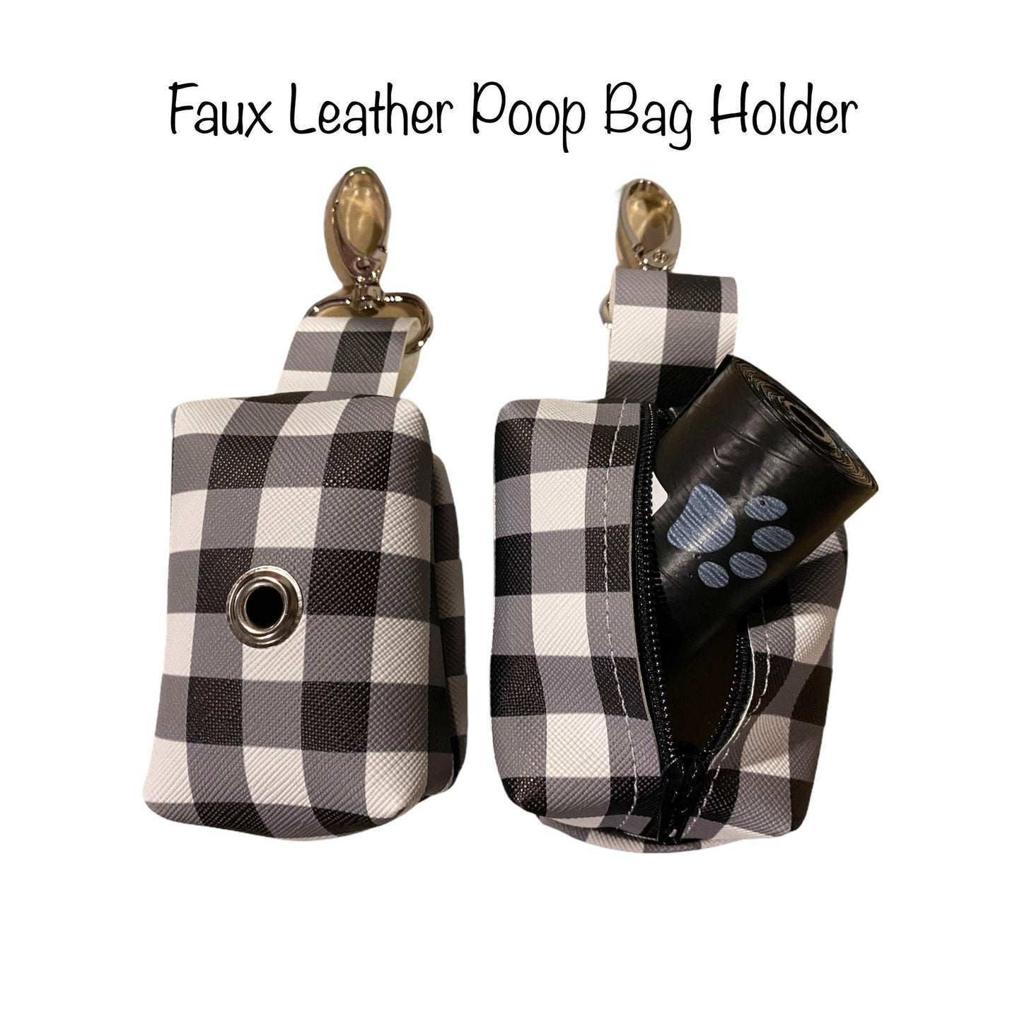 Buffalo check Dog poop bag holder, dog waste bag holder, faux leather poop bag dispenser, dog waste bag dispenser, vegan leather poop bag