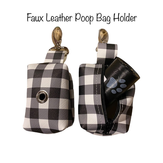 Buffalo check Dog poop bag holder, dog waste bag holder, faux leather poop bag dispenser, dog waste bag dispenser, vegan leather poop bag
