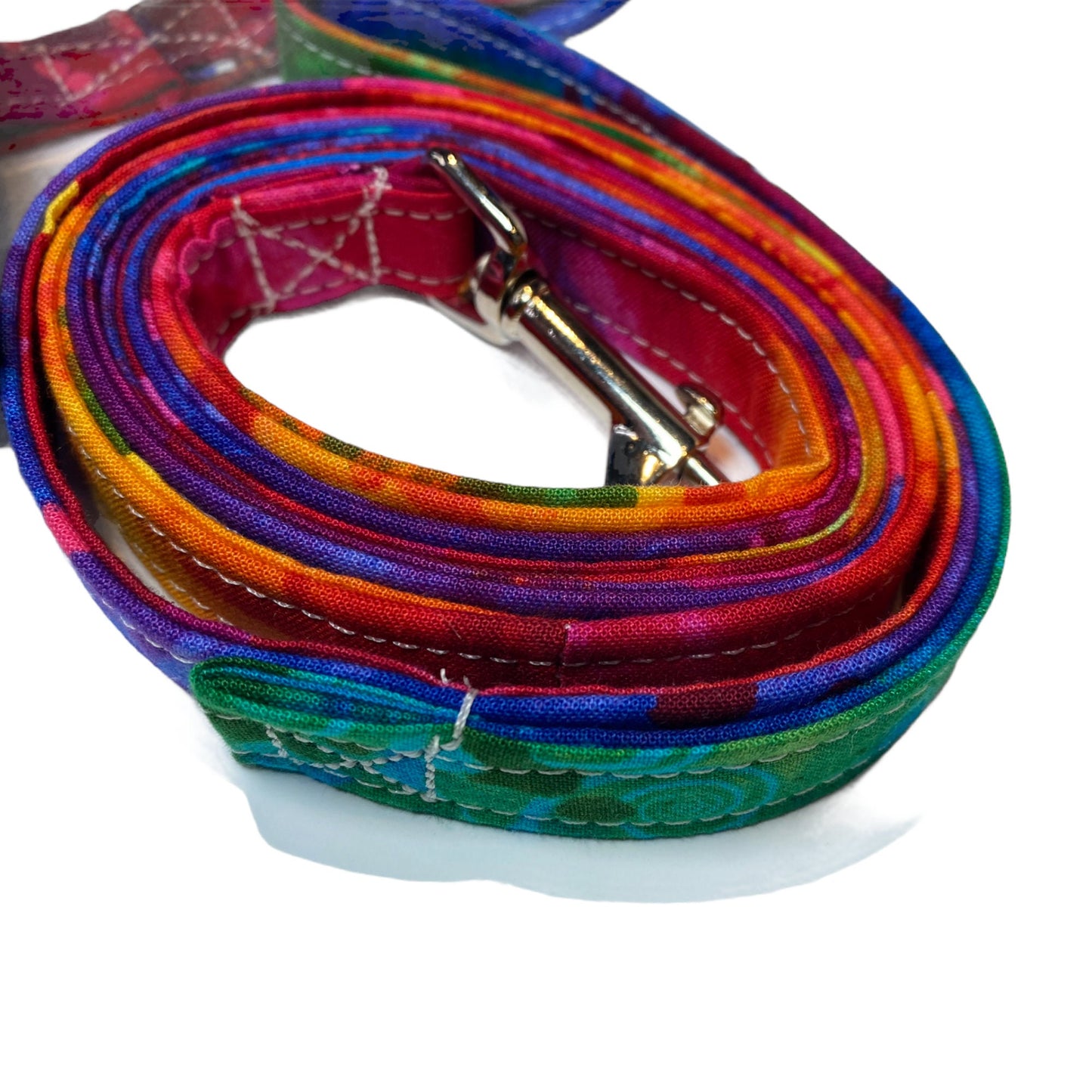 Watercolor dog harness and leash set, adjustable dog harness, standard Roman harness, step in harness, washable dog harness, rainbow, fabric