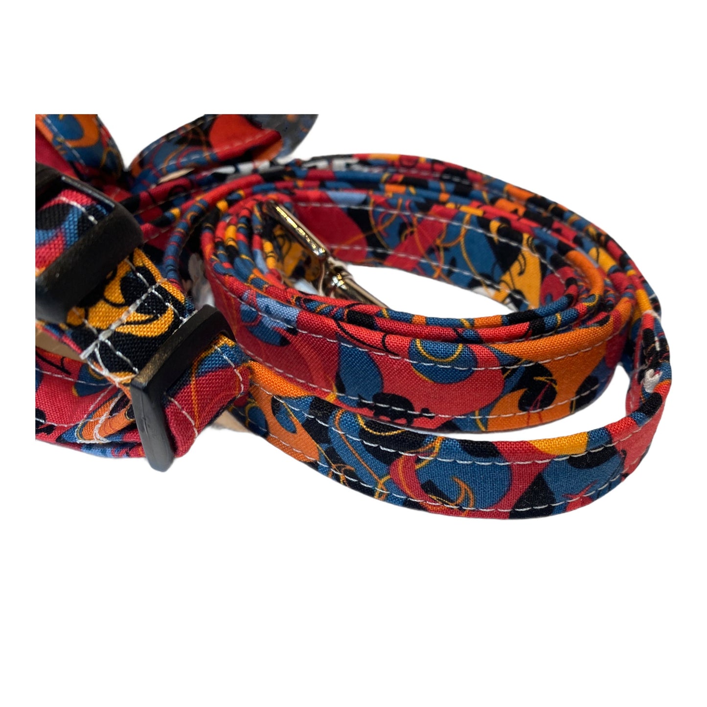 Flames and skull dog harness and leash set, adjustable dog harness, standard Roman harness, step in harness, washable dog harness, red, gray