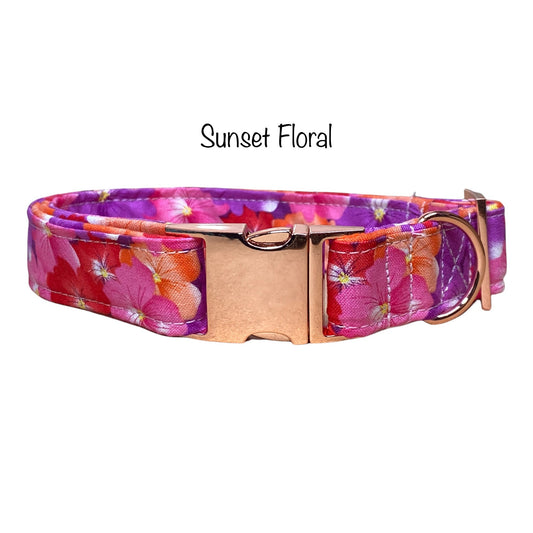 Floral dog collar, rose gold dog collar, side release collar, adjustable collar, washable dog collar, dog collar for girl, flowers, pink