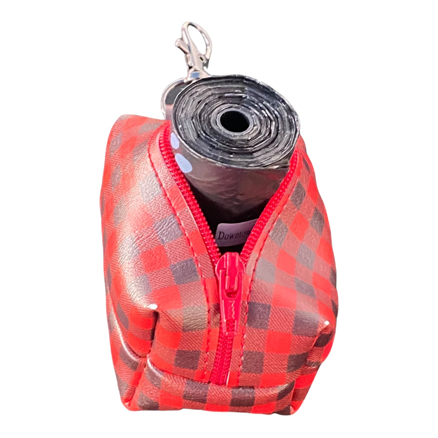 Buffalo check Dog poop bag holder, dog waste bag holder, faux leather poop bag dispenser, dog waste bag dispenser, vegan leather poop bag