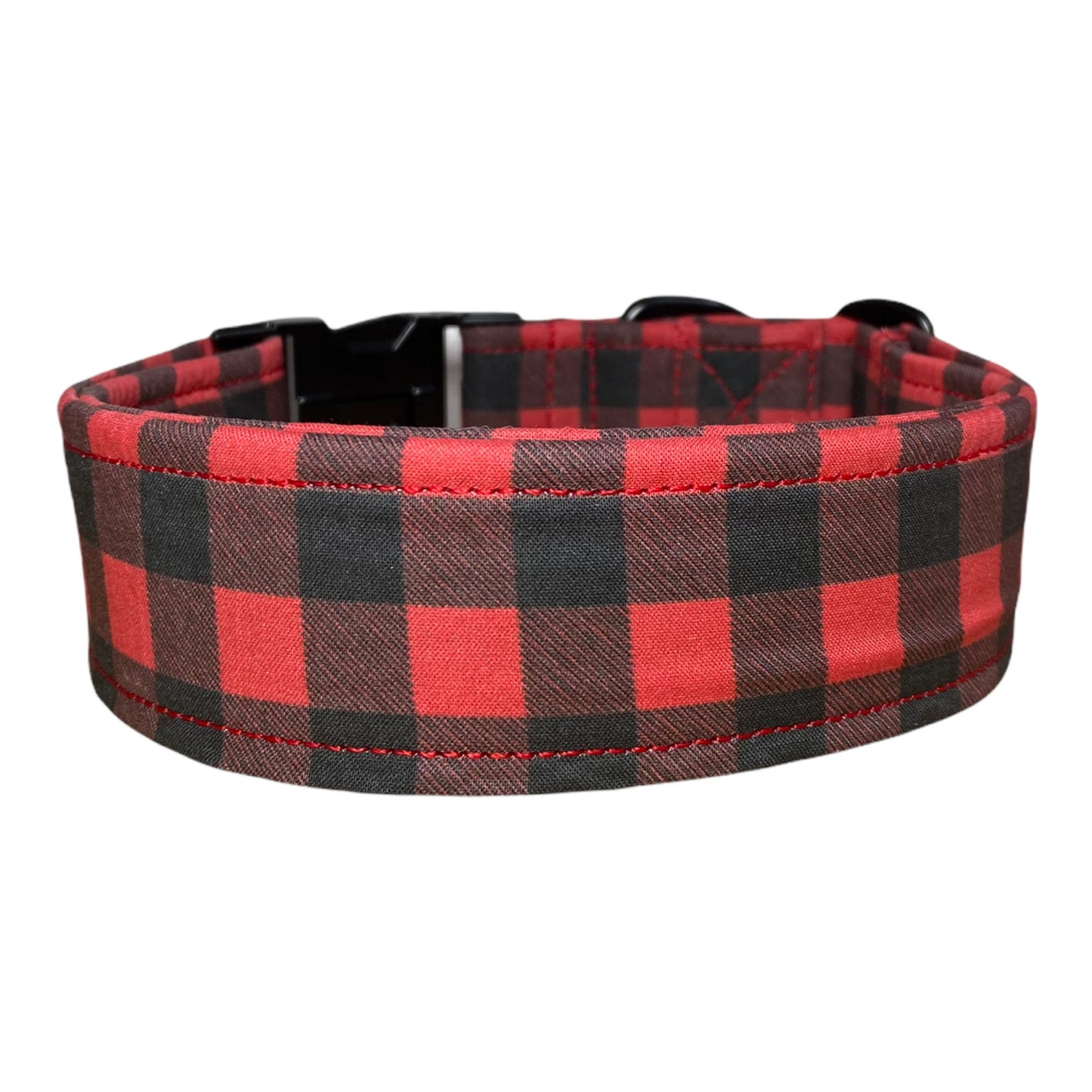 Buffalo Check Dog collar, buffalo plaid, metal hardware, adjustable dog collar, dog collar, side release collar, matte black, red, black