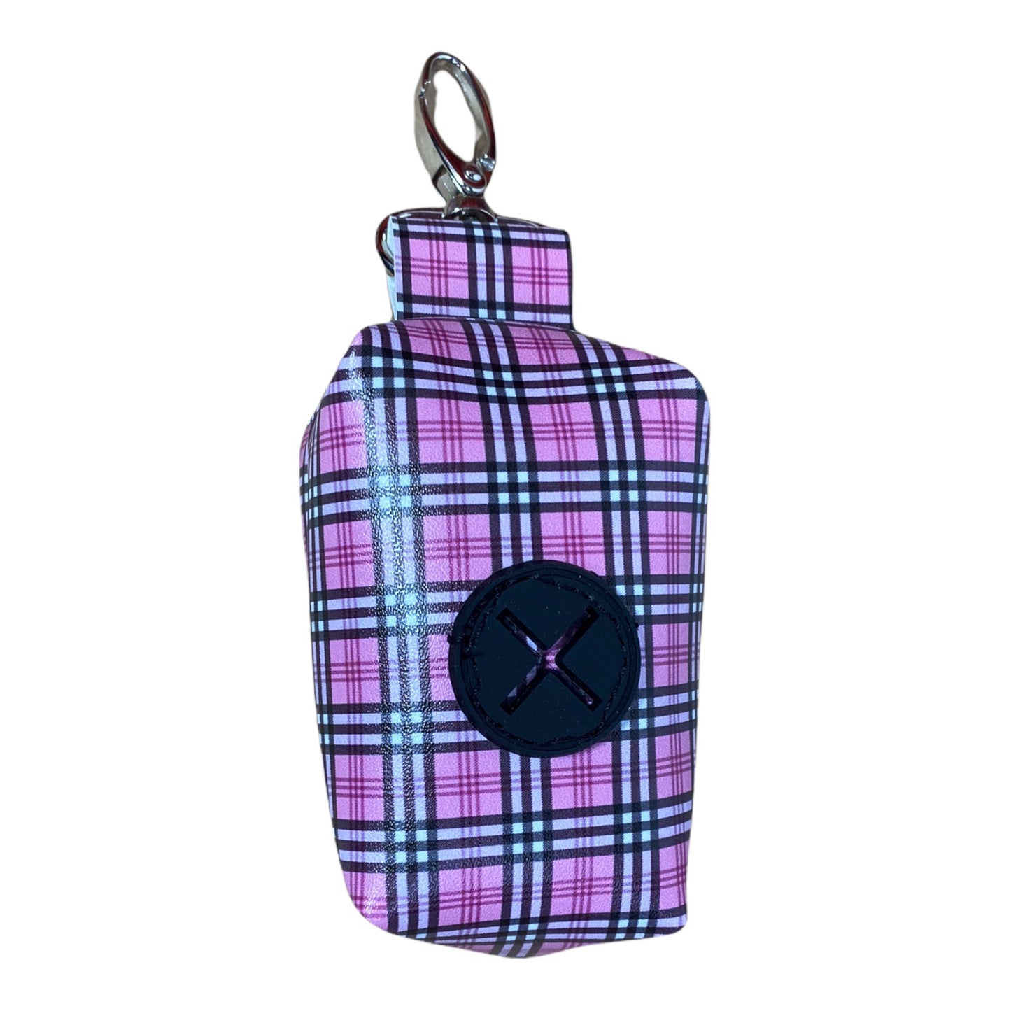 Pink Tartan Dog poop bag holder, dog waste bag holder, faux leather poop bag dispenser, dog waste bag dispenser, vegan leather poop bag