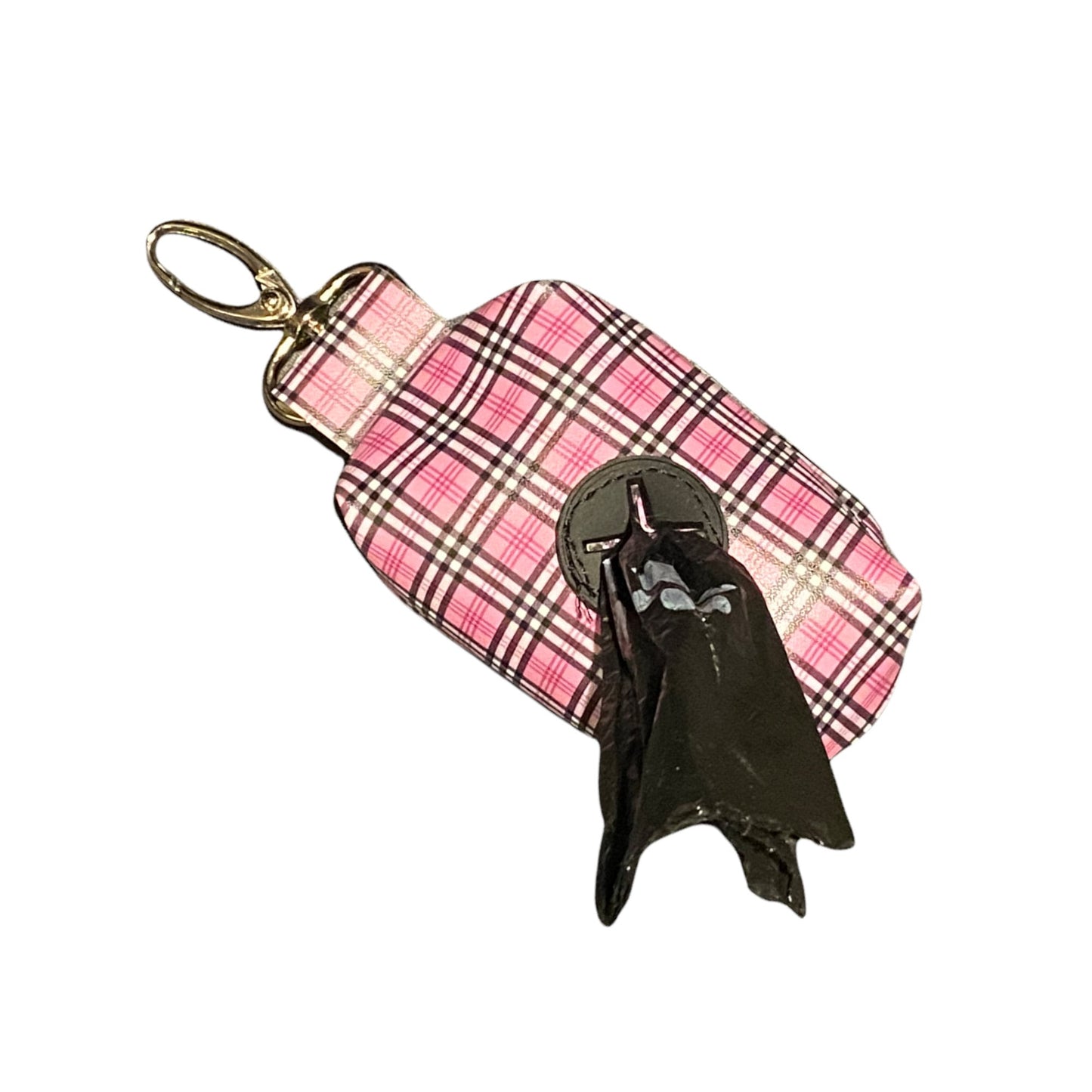 Pink Tartan Dog poop bag holder, dog waste bag holder, faux leather poop bag dispenser, dog waste bag dispenser, vegan leather poop bag