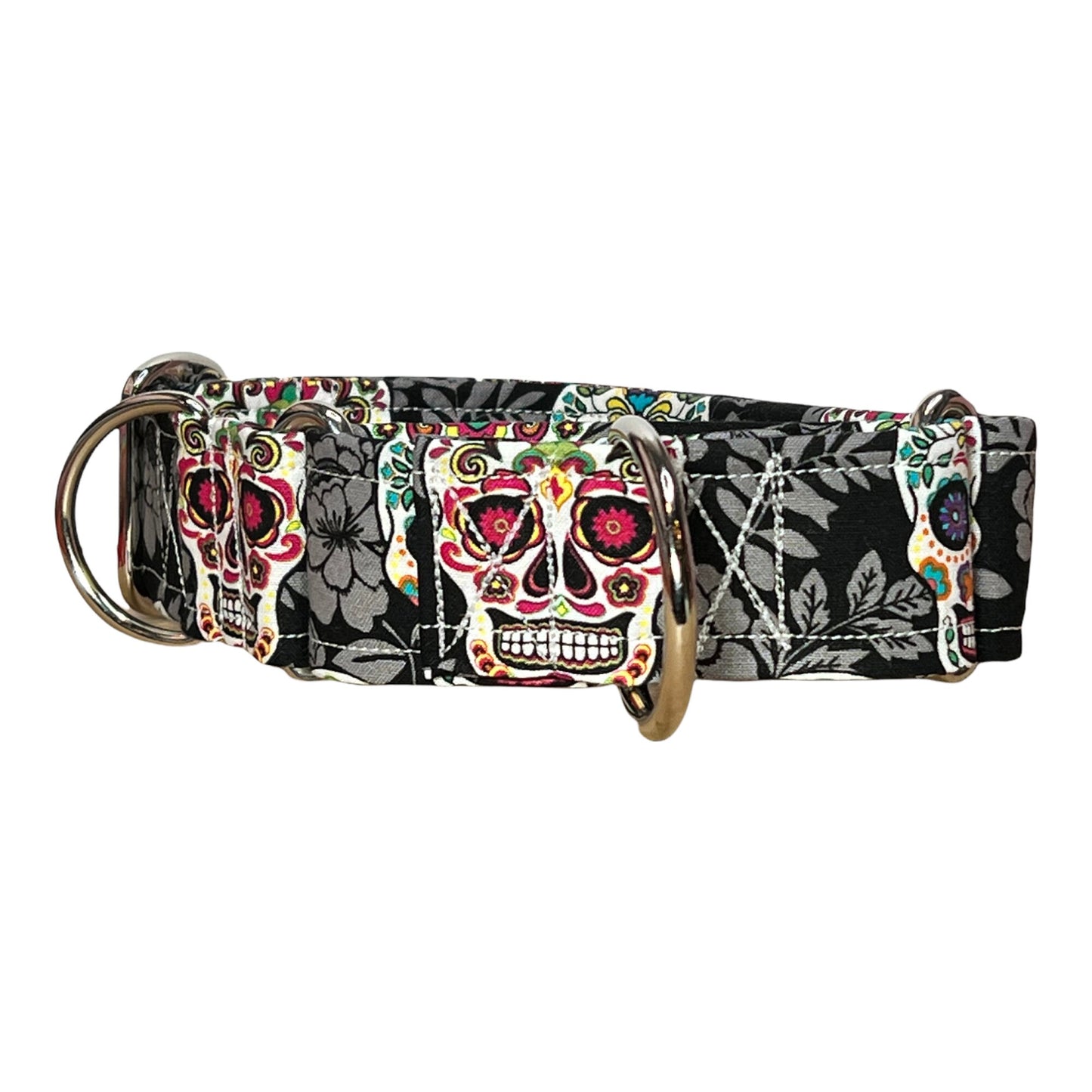 Sugar Skull Martingale collar, dog collar, adjustable martingale collar, choke collar, washable martingale collar, skull martingale collar