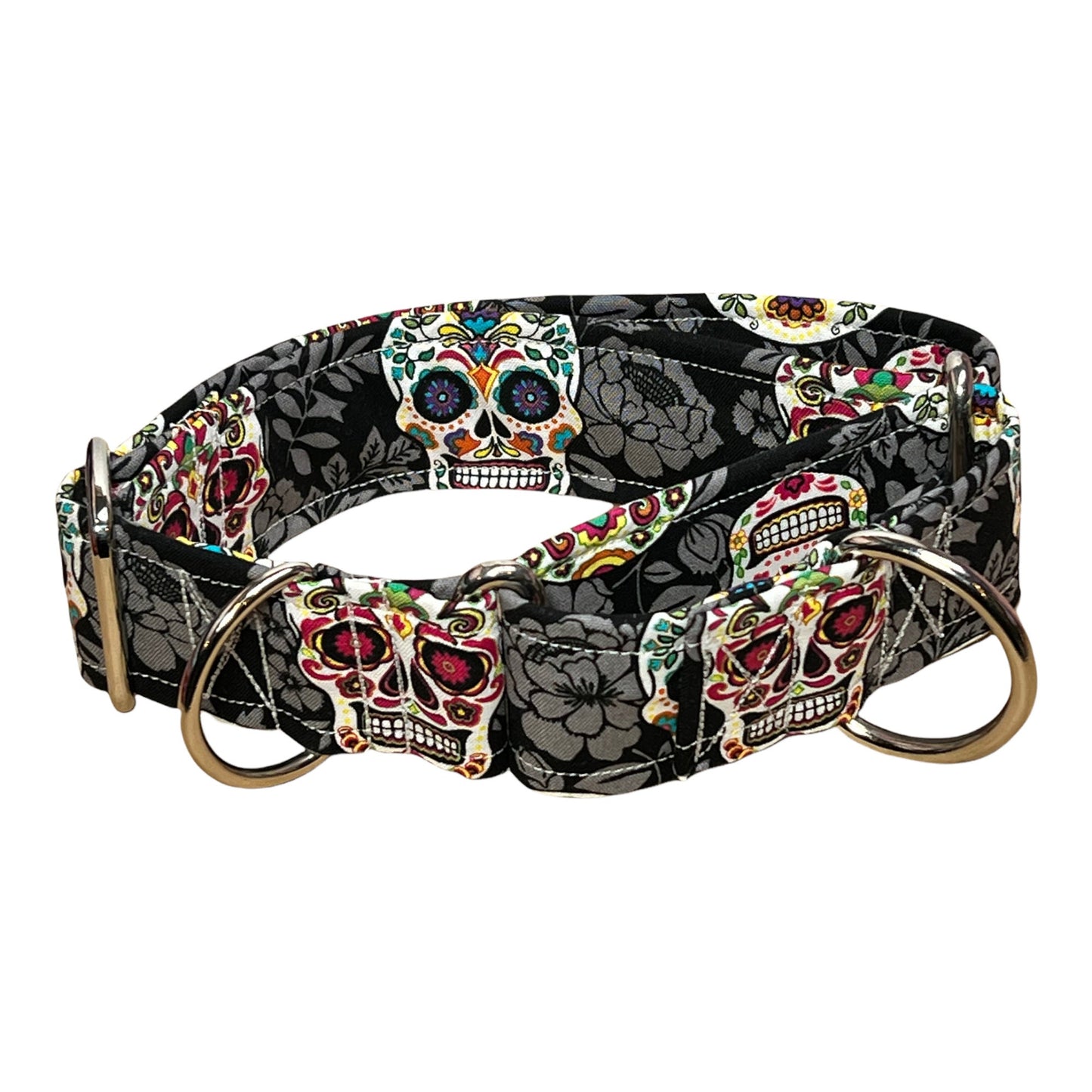 Sugar Skull Martingale collar, dog collar, adjustable martingale collar, choke collar, washable martingale collar, skull martingale collar