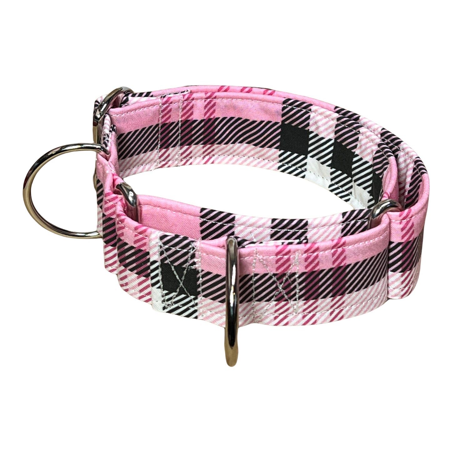 Plaid Martingale dog collar, adjustable martingale dog collar, choke collar, washable martingale collar, Pink Plaid, martingale collar girl