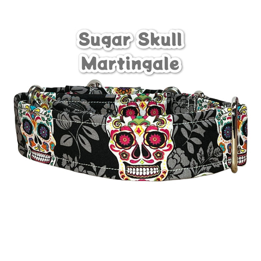 Sugar Skull Martingale collar, dog collar, adjustable martingale collar, choke collar, washable martingale collar, skull martingale collar