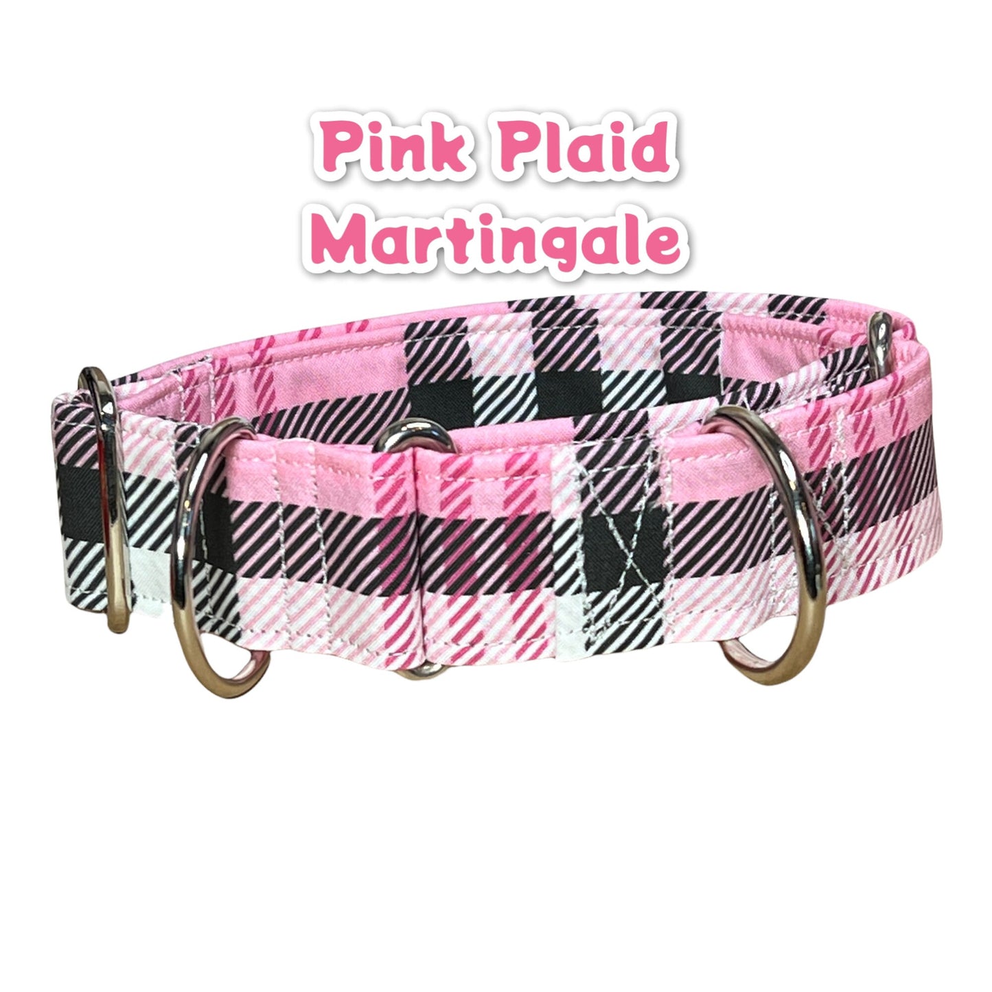 Plaid Martingale dog collar, adjustable martingale dog collar, choke collar, washable martingale collar, Pink Plaid, martingale collar girl