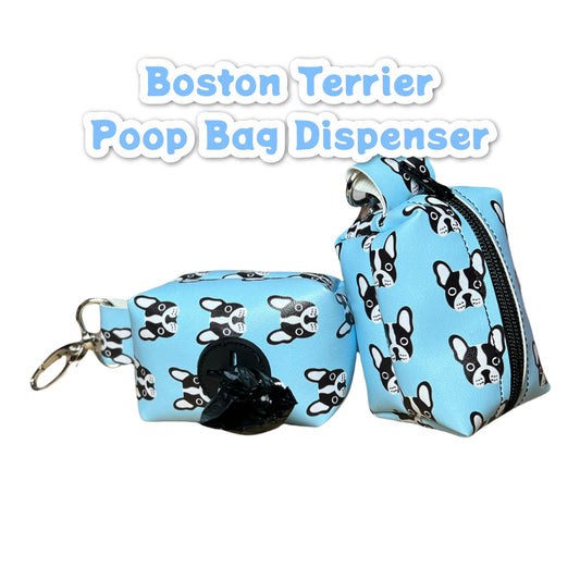 Boston Terrier poop bag holder, dog waste bag holder, faux leather poop bag dispenser, dog waste bag dispenser, vegan leather poop bag