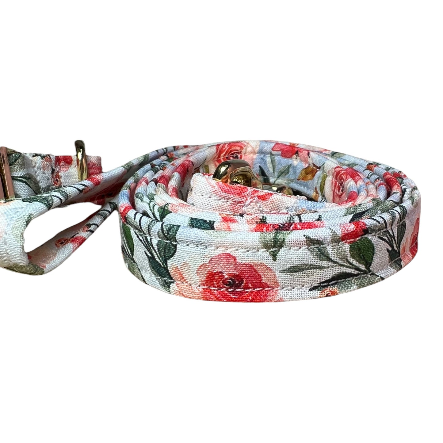 Floral dog harness and leash set, step in dog harness, matching leash, standard Roman harness, dog harness, floral dog harness, brass